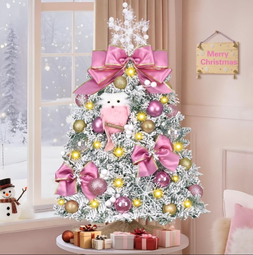 2 Ft Pre-lit Christmas Tree with pink decorations!