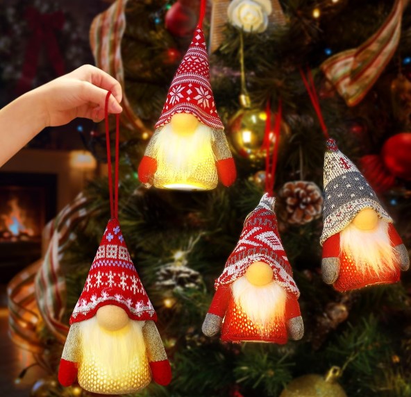 4 Pcs Christmas Battery Operated Light Up Gnomes!
