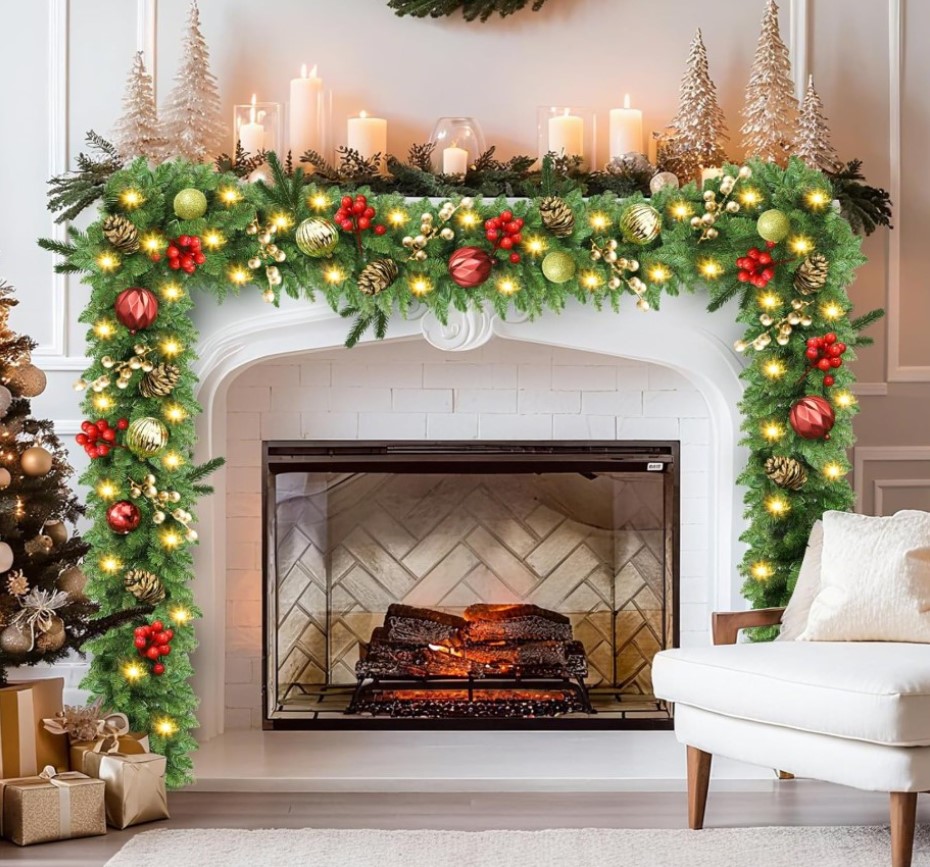 Christmas 9Ft Pre-lit Artificial Garland with lights and balls!