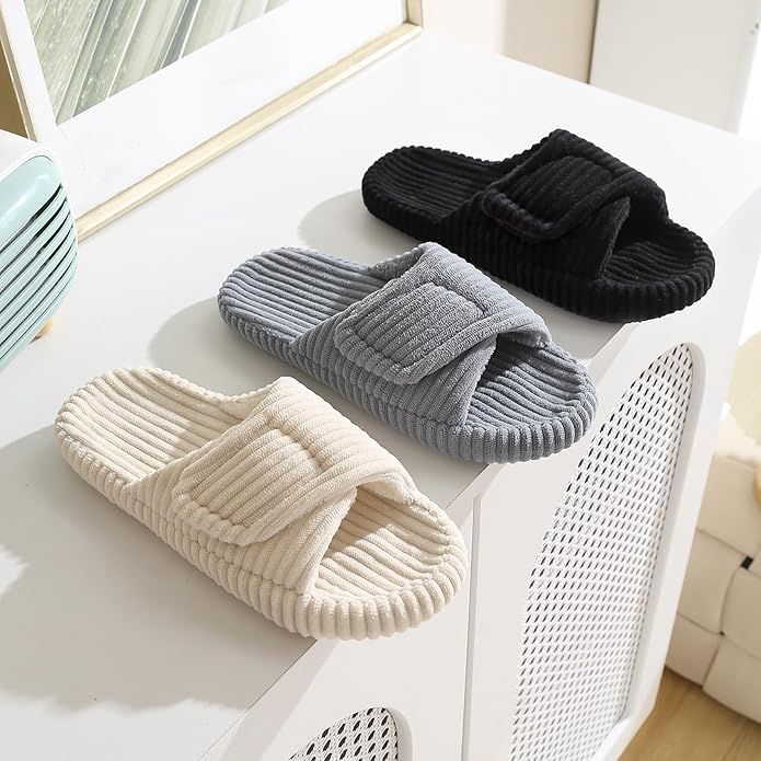 Corduroy Open Toe Slippers