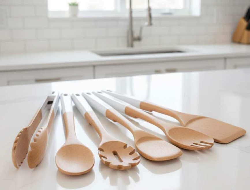 6 Pcs Natural Beech Wooden Cooking Utensil Set!
