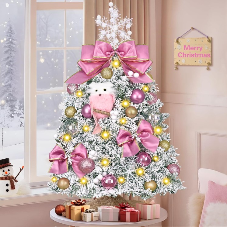 2 Ft Pre-lit Christmas Tree with pink decorations!
