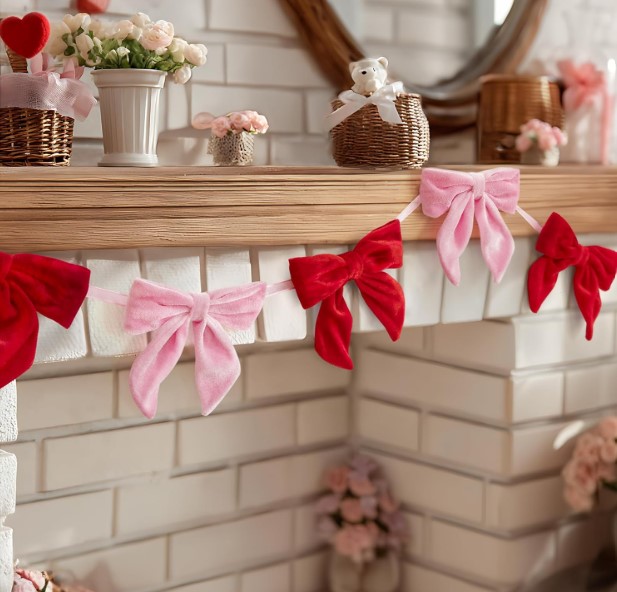 Valentines Day Pink and Red Velvet Bow Garland!