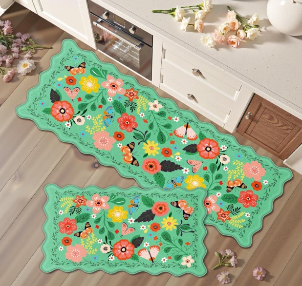 Set of 2 Scalloped Floral Cushioned Anti-Fatigue Kitchen Mats!