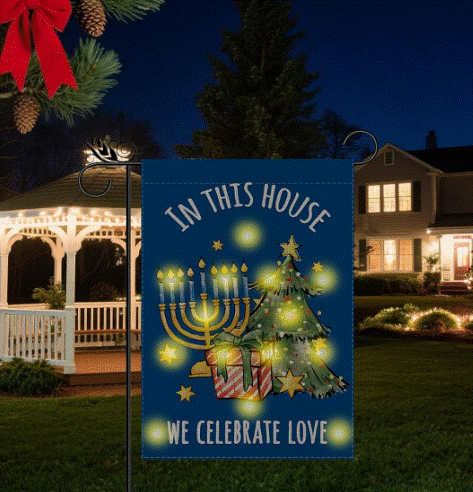 LED Solar Powered Hanukkah and Christmas Garden Flag!