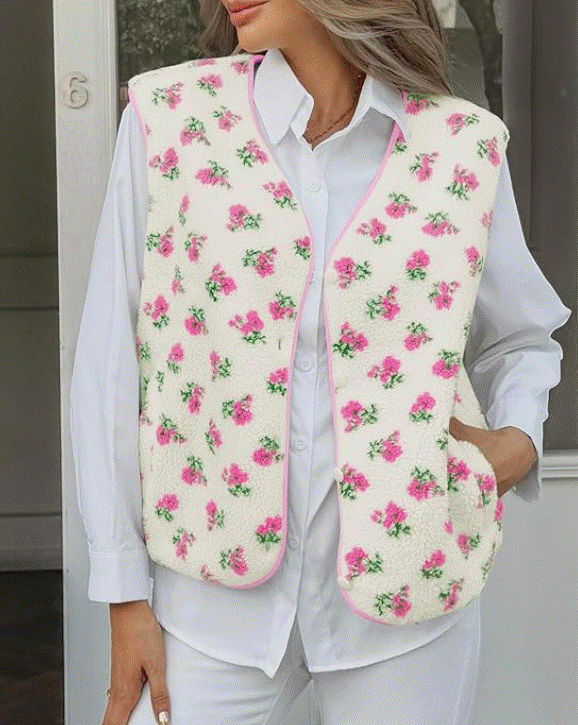 Cicy Bell Fuzzy Fleece Floral Vest!