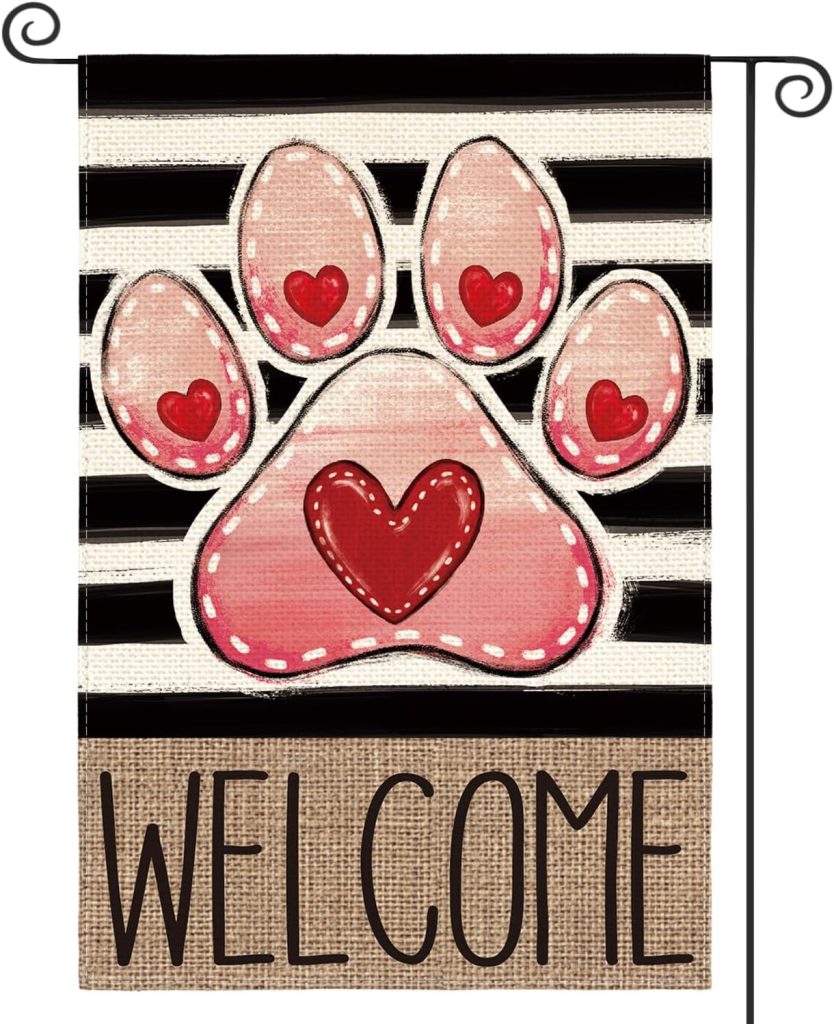 Valentine Paw Print Garden Flag