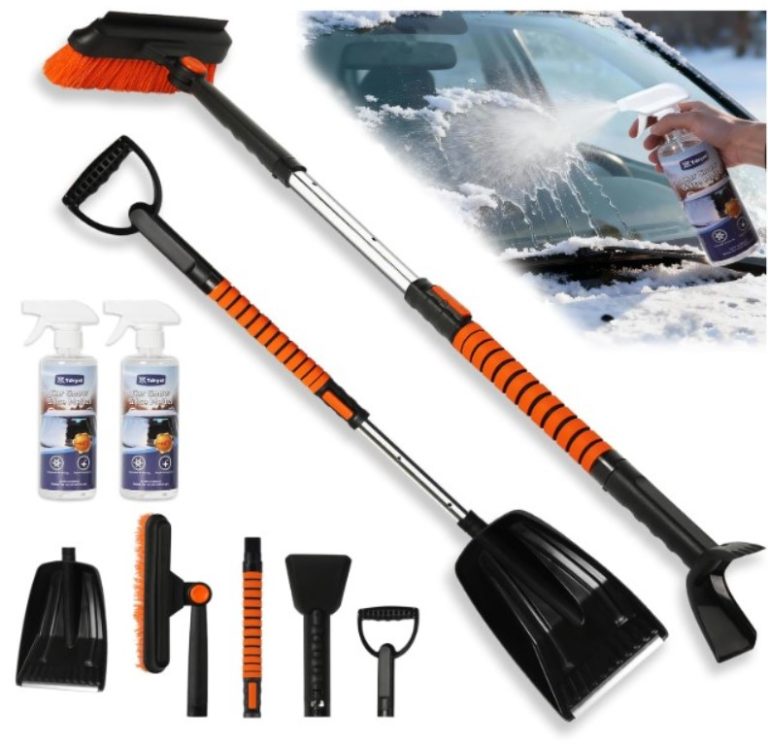 6 in 1 Snow Shovel & Snow Brush Kit with Ice Scrapers for Car!