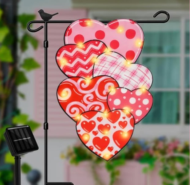 LED Solar Powered Valentine Garden Flag!