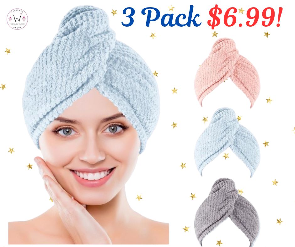 3 Pack Microfiber Hair Turban Towel Wraps!