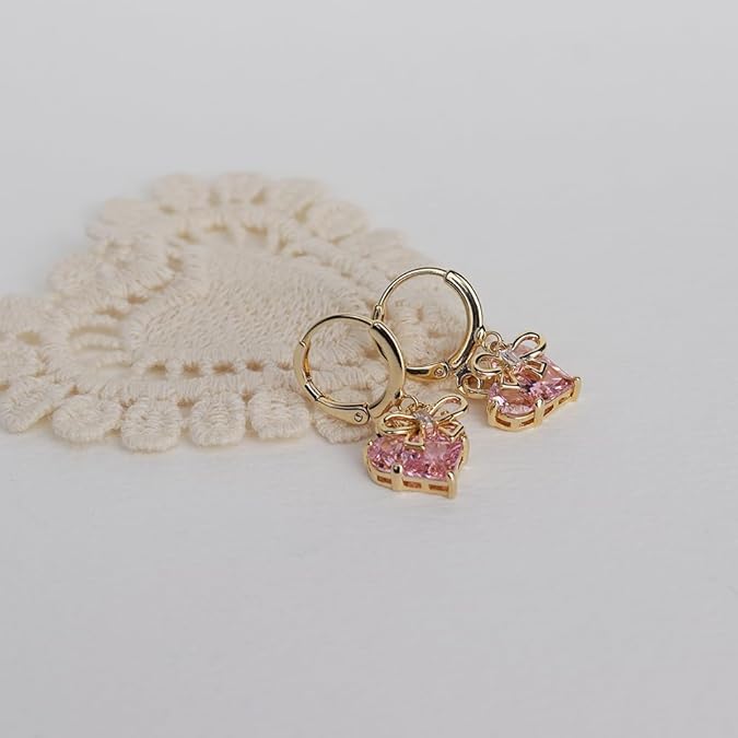 Small Hoop Dangle Heart Earrings