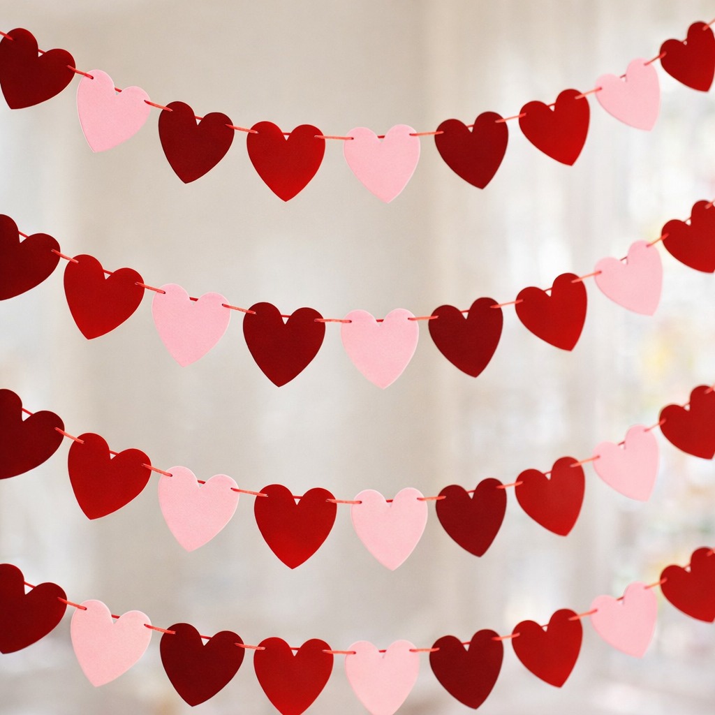 pre-assembled felt heart garland