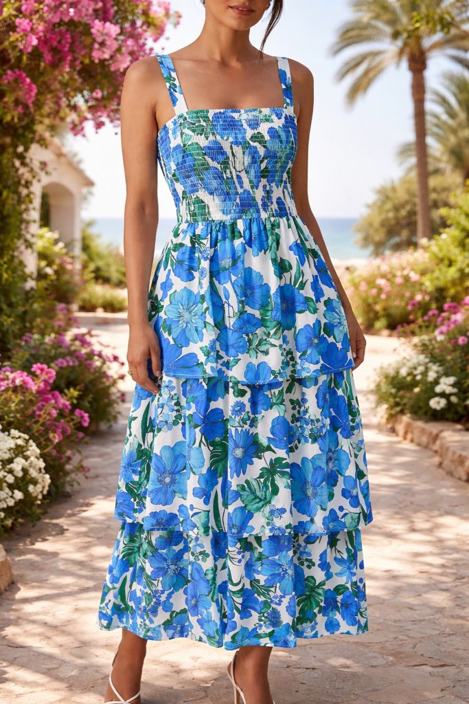 smocked bodice ruffle tiered dress from BTFBM