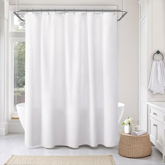 White Waffle Weave Shower Curtain