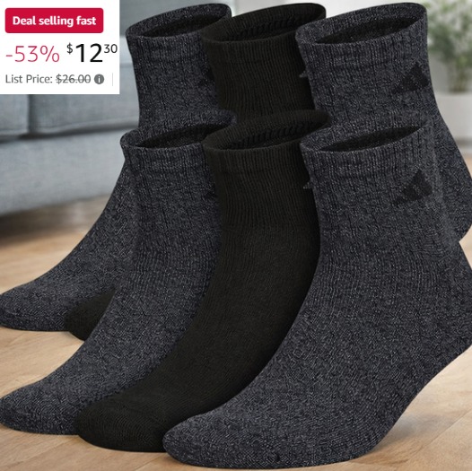adidas Men’s Athletic Cushioned Quarter Socks