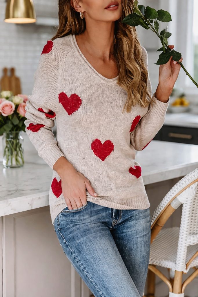 v-neck heart sweaters