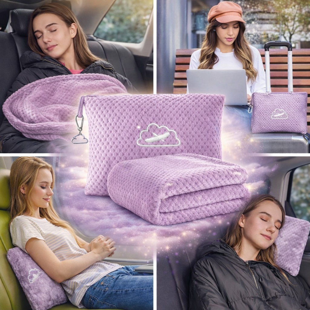 BEDELITE 2-in-1 travel blanket and pillow set
