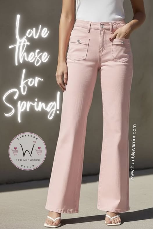 Pink and white stretchy jeans