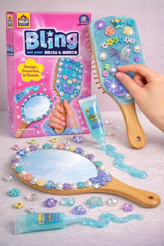 PURPLE LADYBUG Decorate Your Own Wooden Mirror & Brush Set