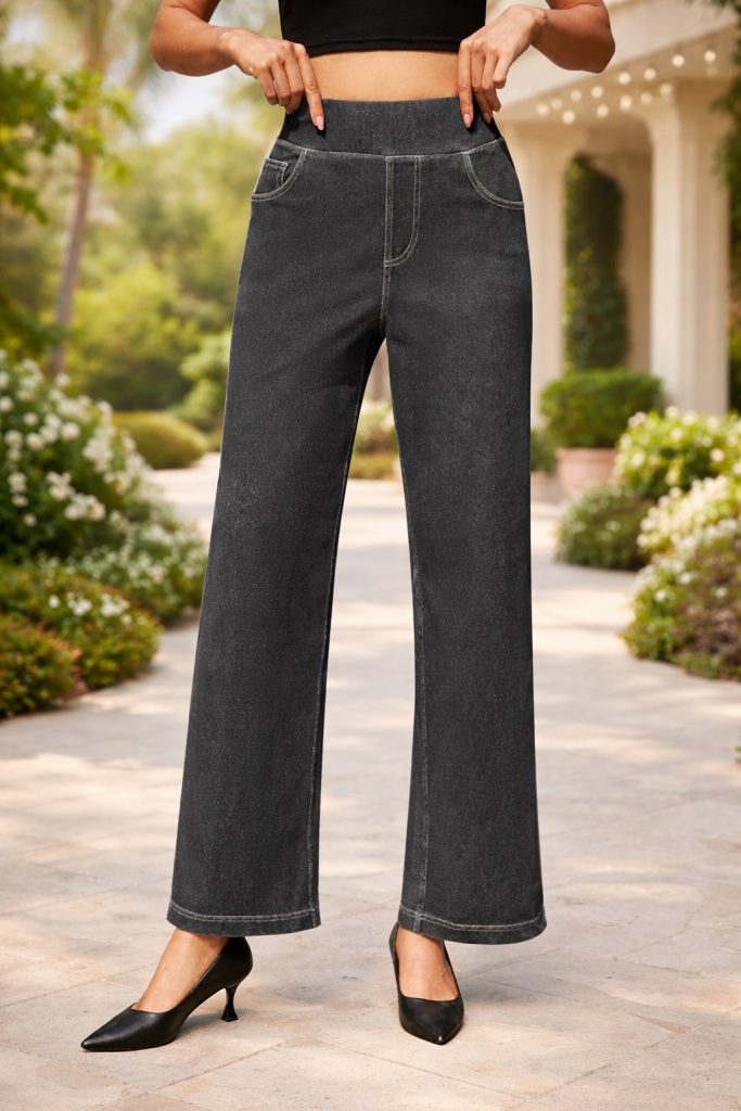 AVAMO Wide Leg Jeans Woman Stretchy Pull On Sweatpant Jeans
