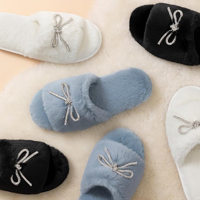 Rhinestone Bow Slippers