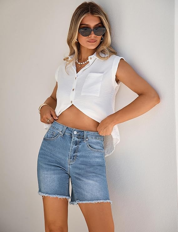 high-waisted denim shorts