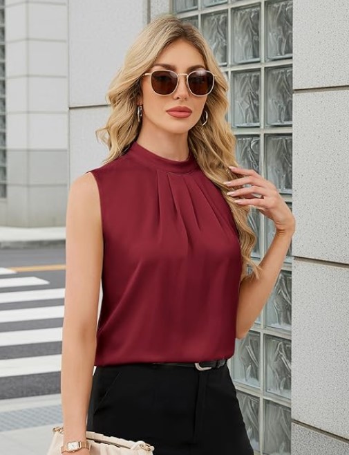 Mock pleated neck satin tank top!