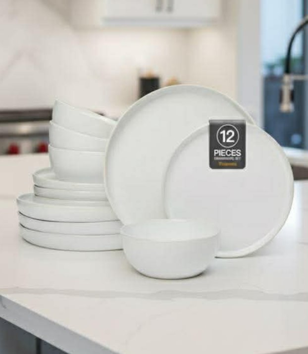 12 Pieces Ceramic Dinnerware Set in Fog White!