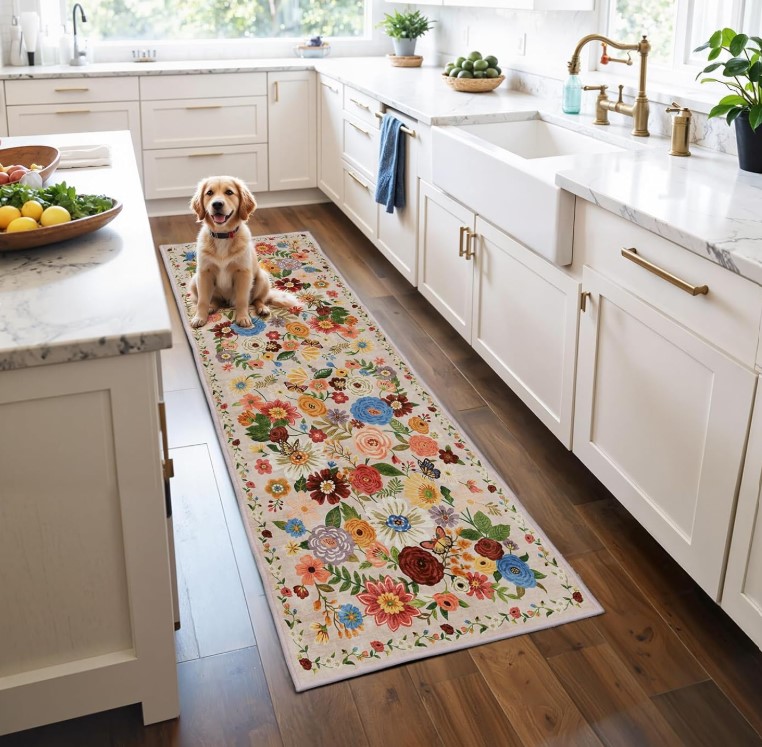 Floral washable 2×6 runner rug!