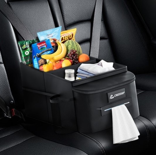 Between Seats Car Organizer with Tissue Box & Cup Holder!