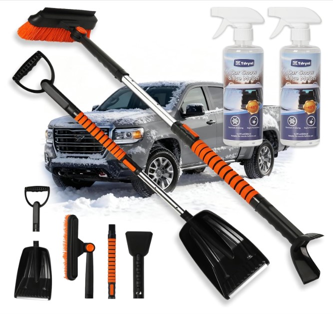6 in 1 Snow Shovel & Snow Brush Kit with Ice Scrapers for Car!