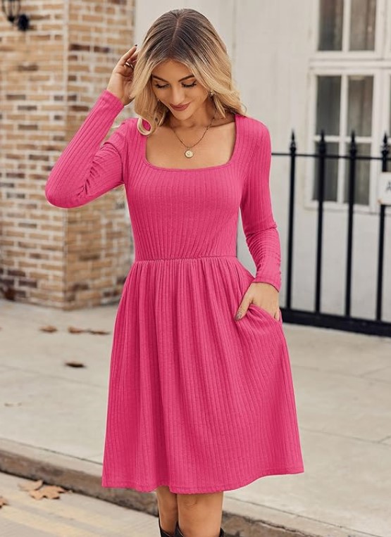 ZEAGOO Square Neck Knit Sweater Dress with Pockets!