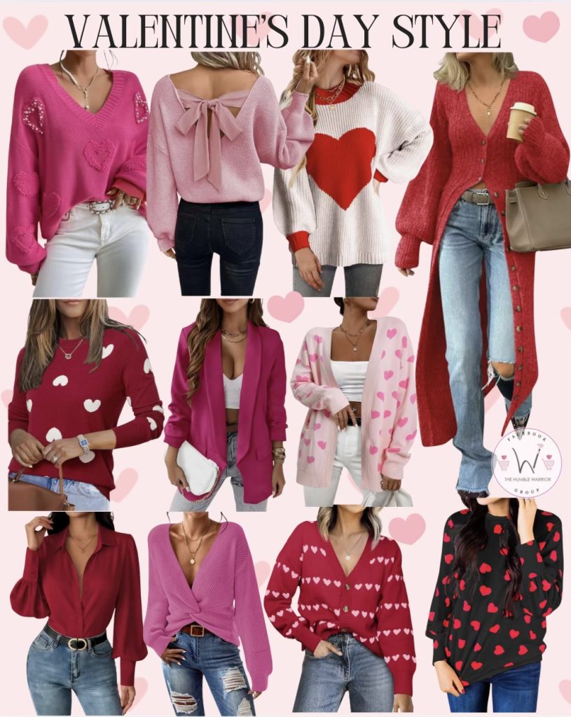 Valentine’s Day sweaters, blazers, and tops