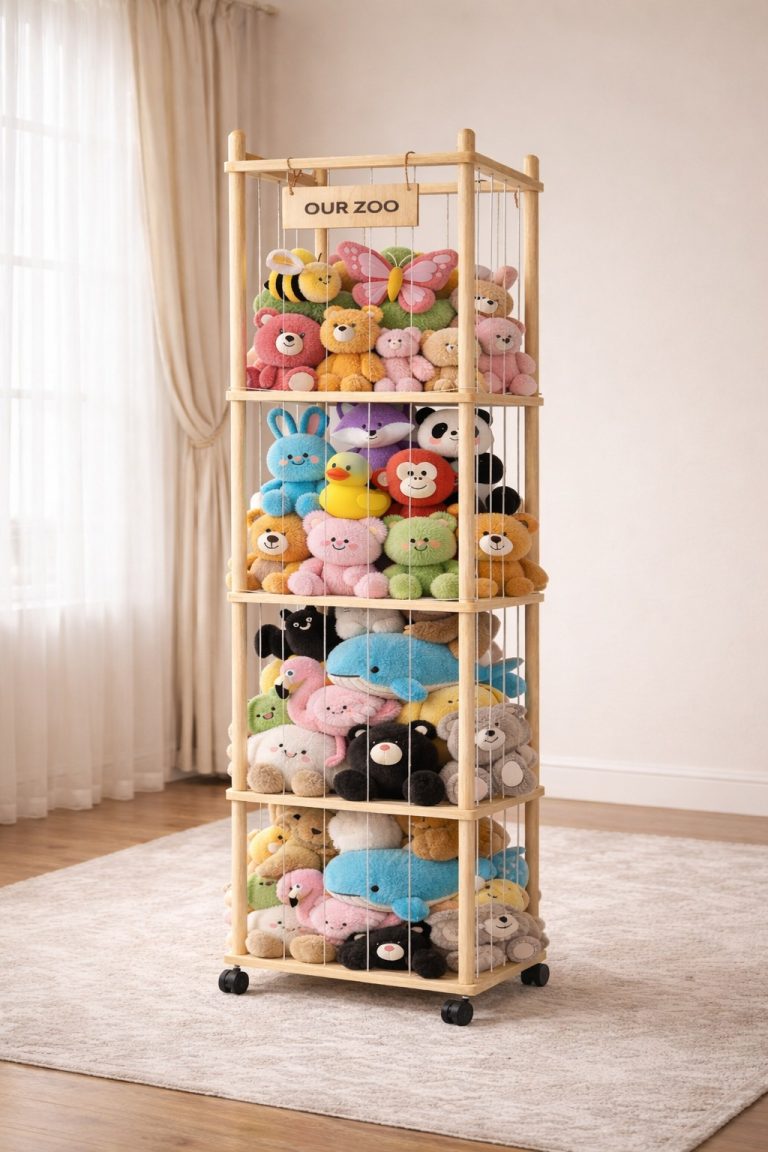 tiered plush animal storage bin