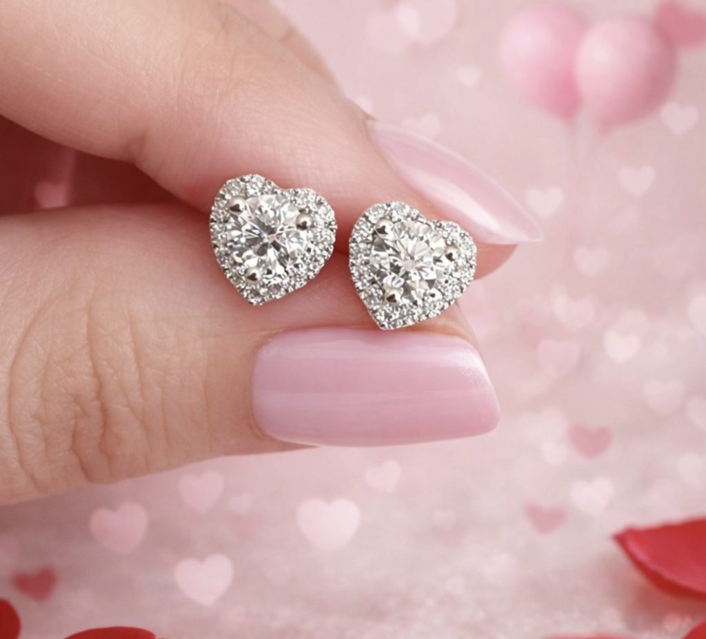 moissanite heart earrings