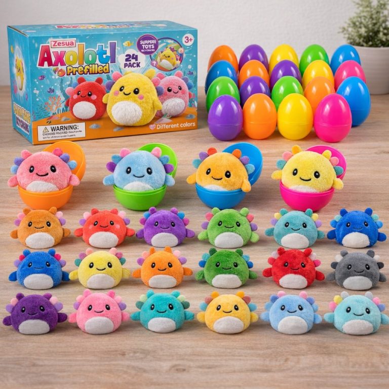 Easter eggs filled with plush Axolotls