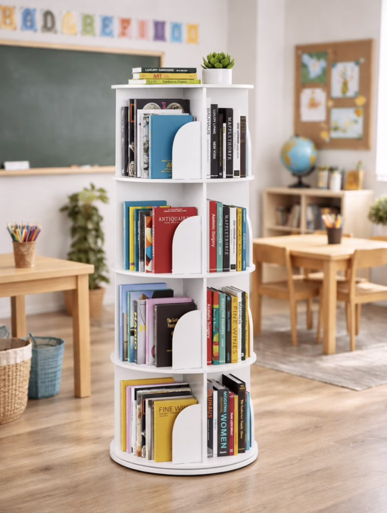 Rotating Bookshelf Tower
