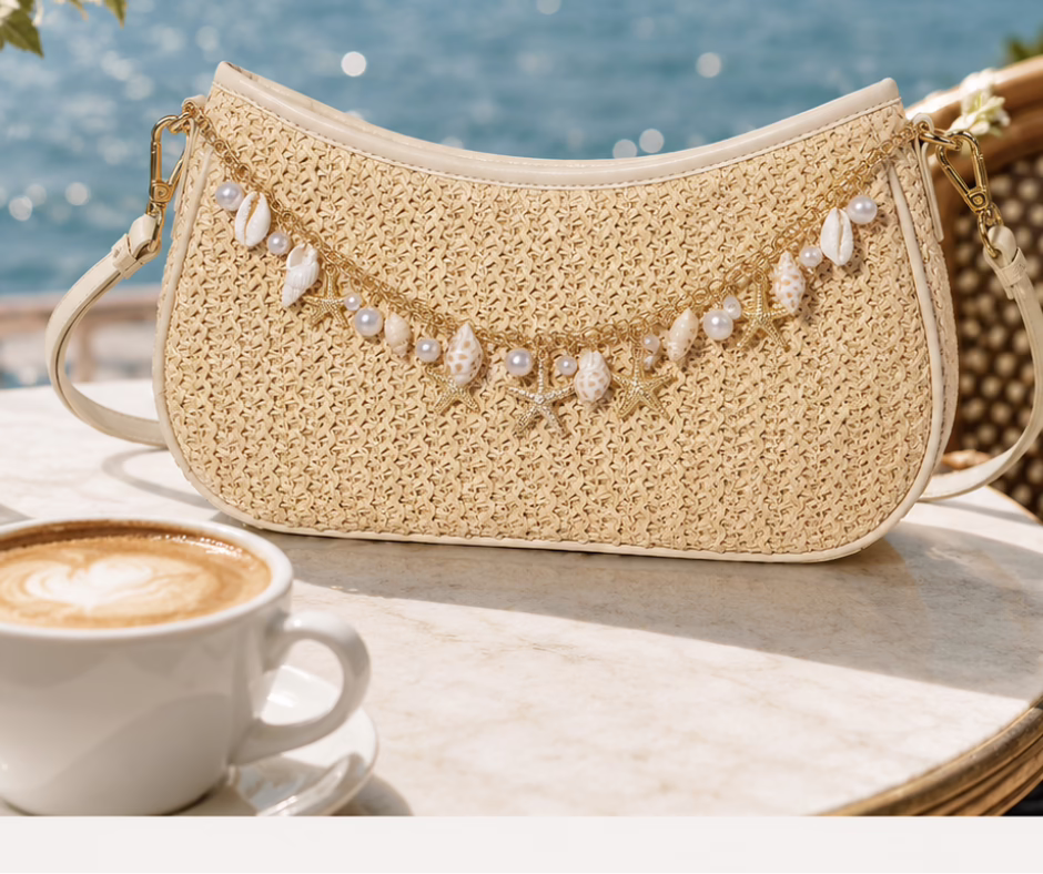Beachy Straw Shoulder Bag