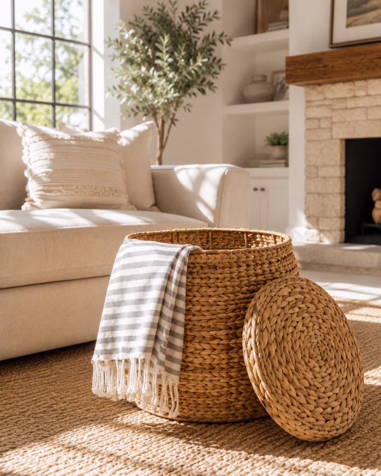 handwoven basket side table