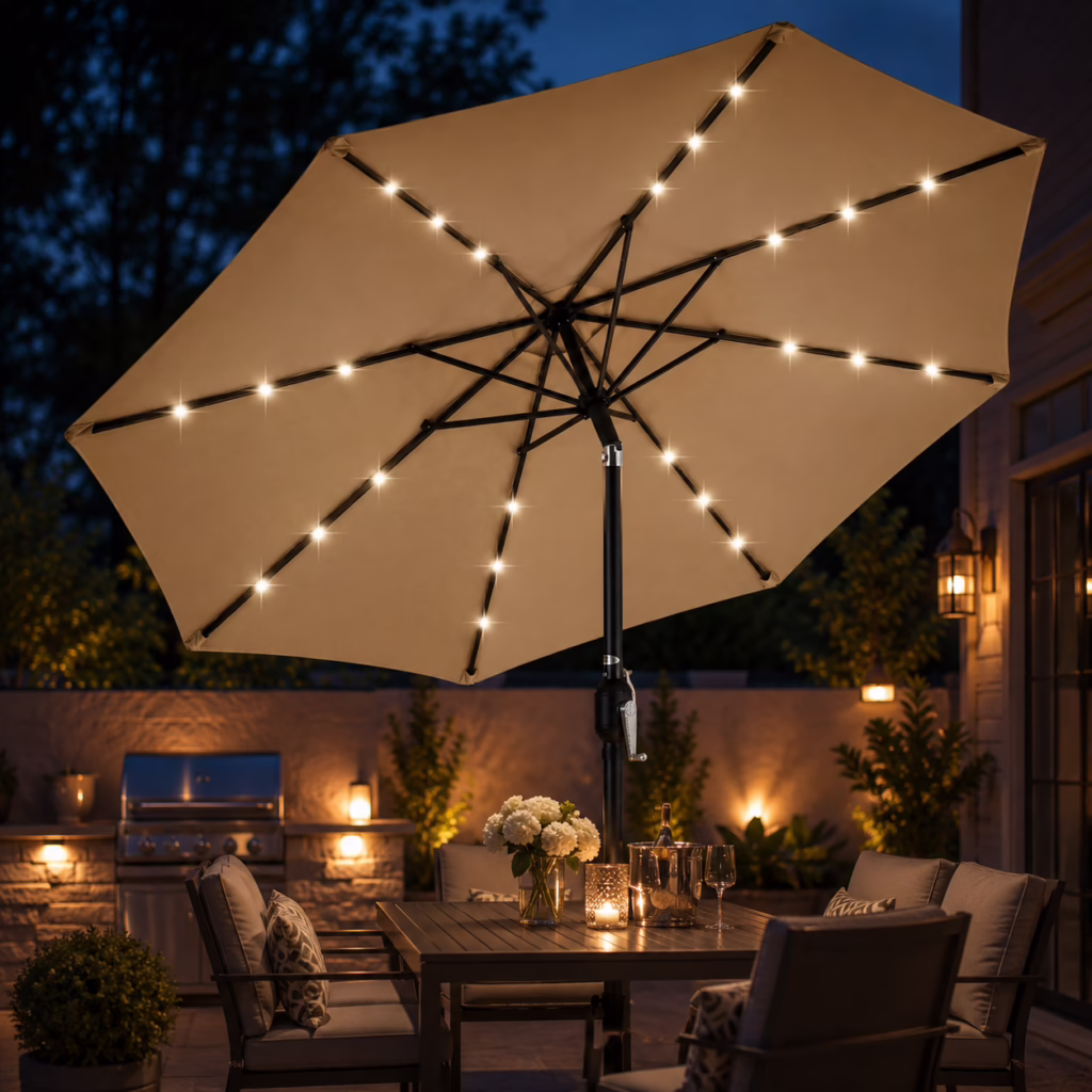 LED lighted patio umbrella