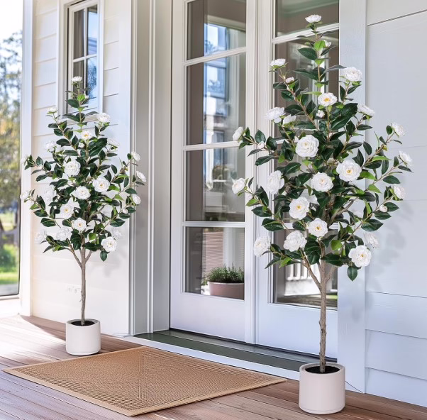 Set of 2 Artificial Camellia Trees