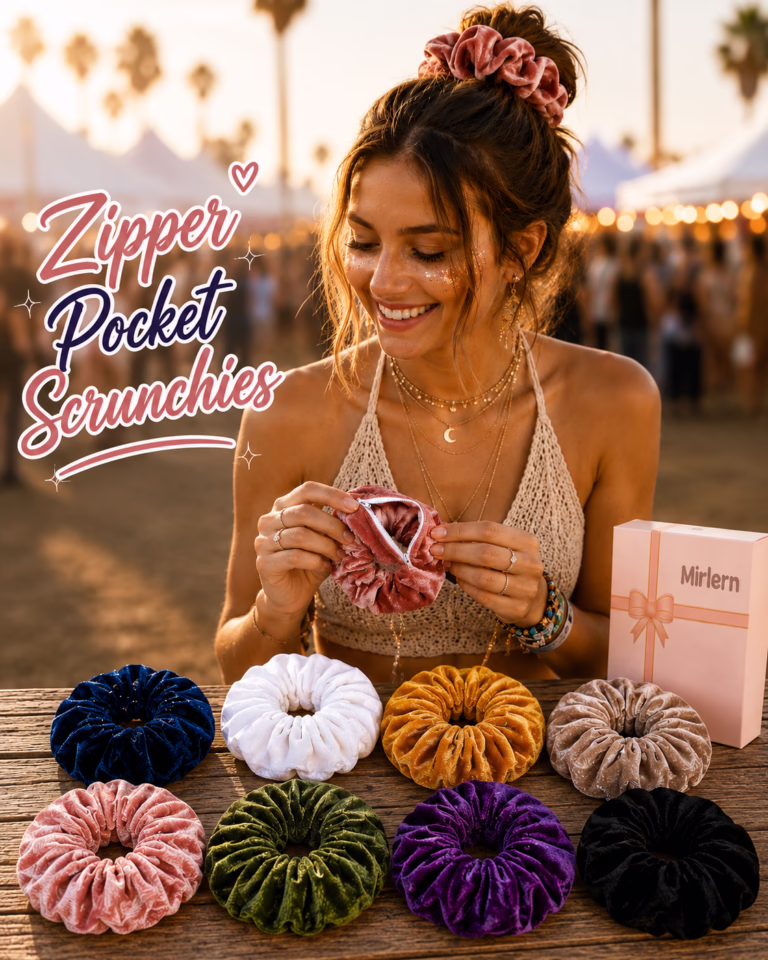 Zipper Pocket Scrunchies – 8 pack