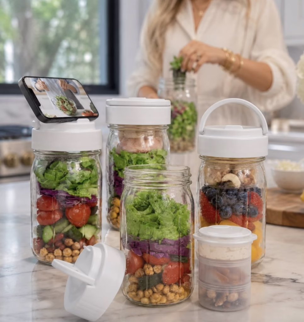 CLEANGOR 4 Pack 32 oz Glass Salad Jars