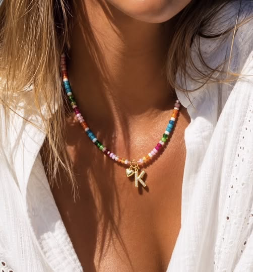 Colorful Beaded Initial Necklace