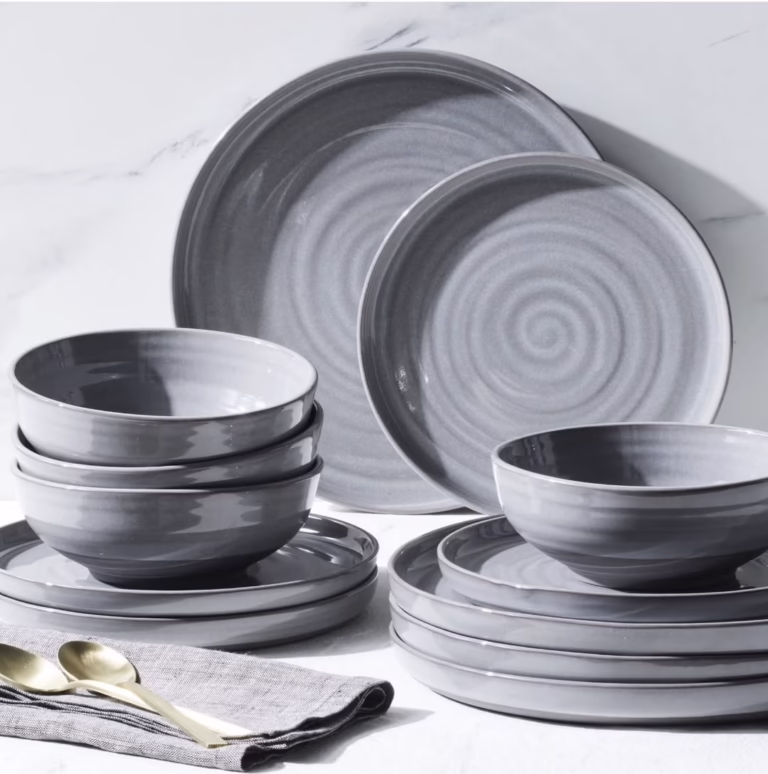 Grey Stoneware 12-Piece Dinnerware Set