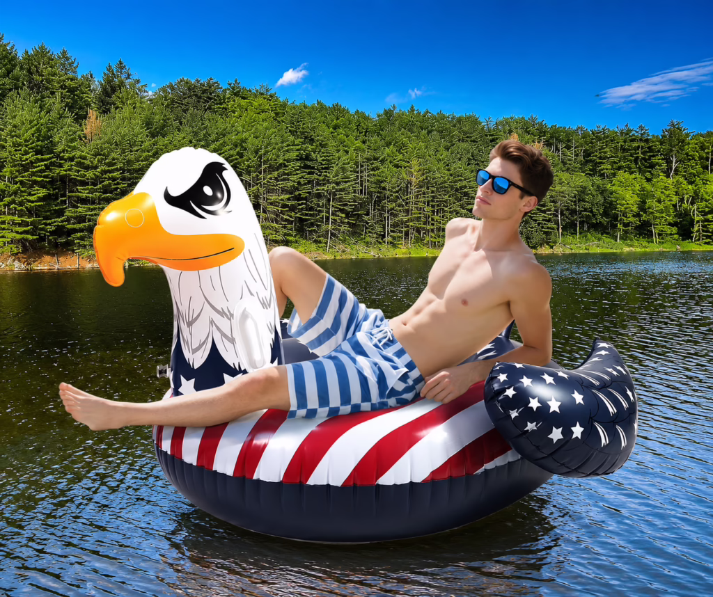 Floating giant patriotic bald eagle