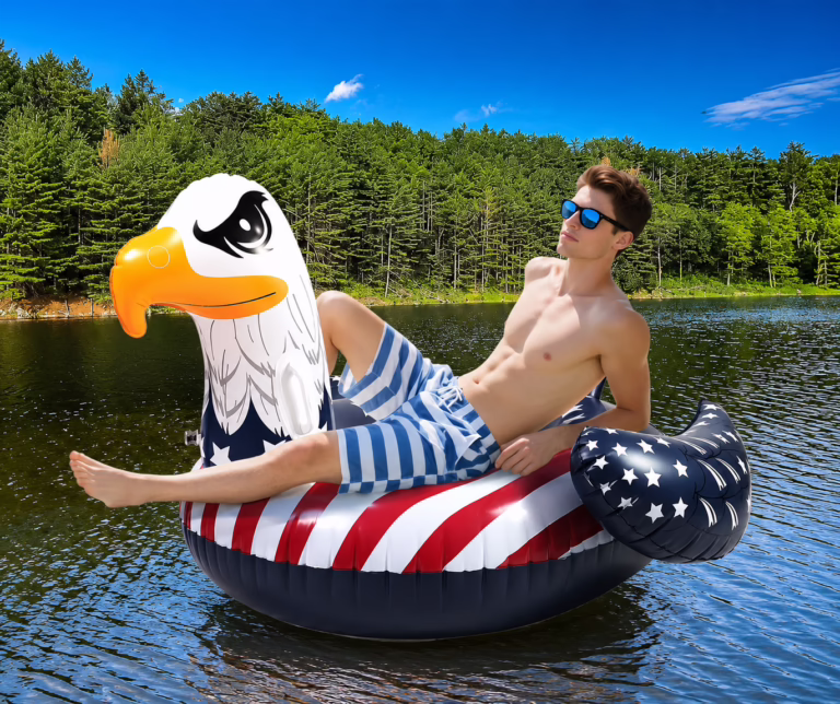Floating giant patriotic bald eagle